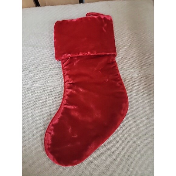 16" Red VELVETEEN CHRISTMAS STOCKING w/ Sequin SNOWFLAKES - Picture 2 of 3